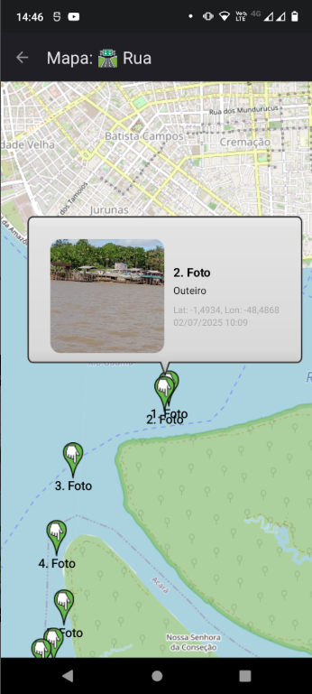 Aplicativo Fotomap em um smartphone.